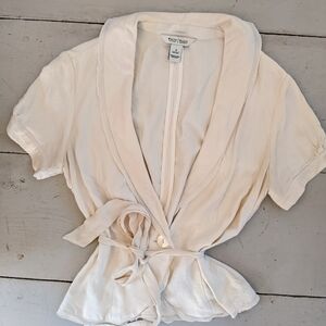 White House Black Market Cream Blouse with Tie Waist